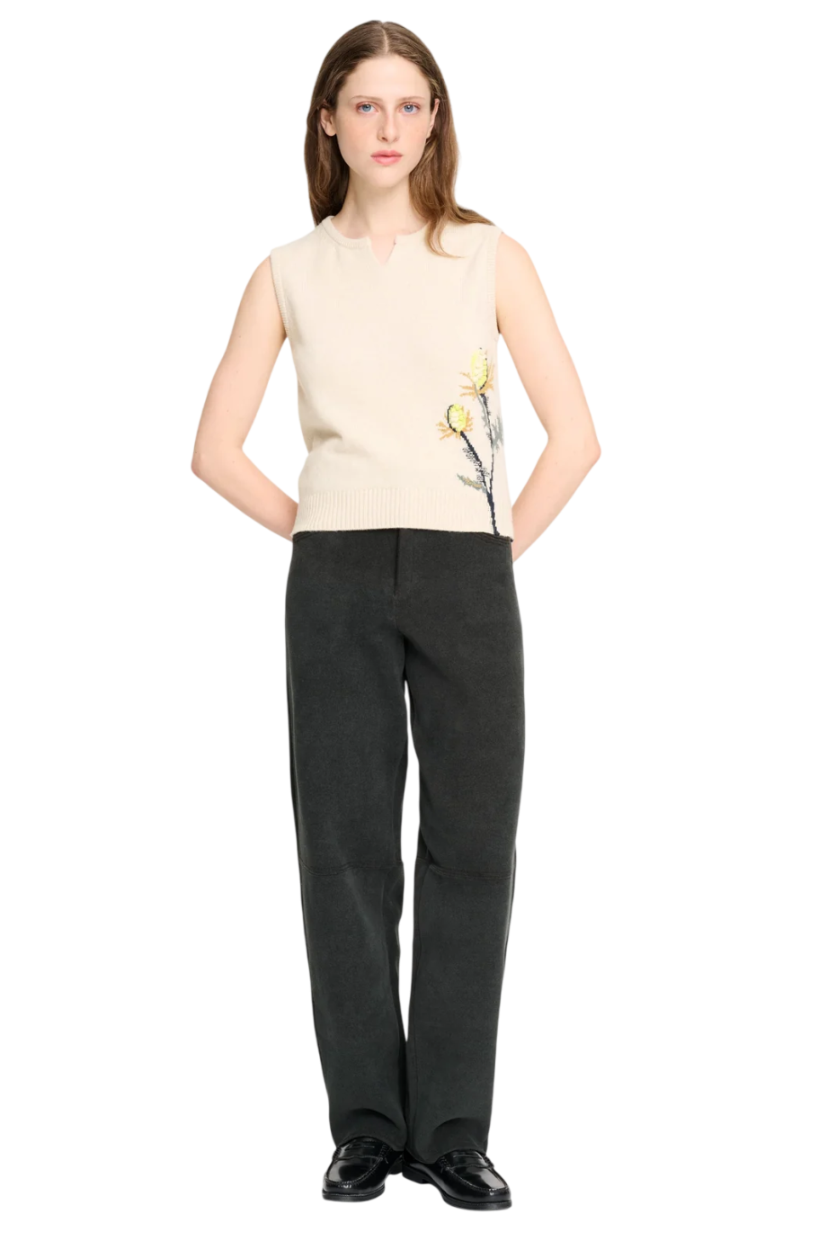 Bubble knit cashmere top in canvas