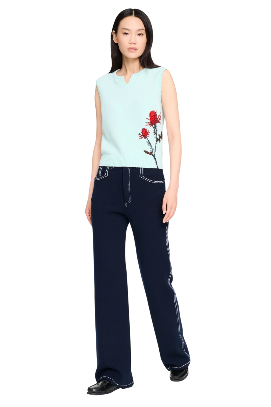 Bubble knit cashmere top in turquoise