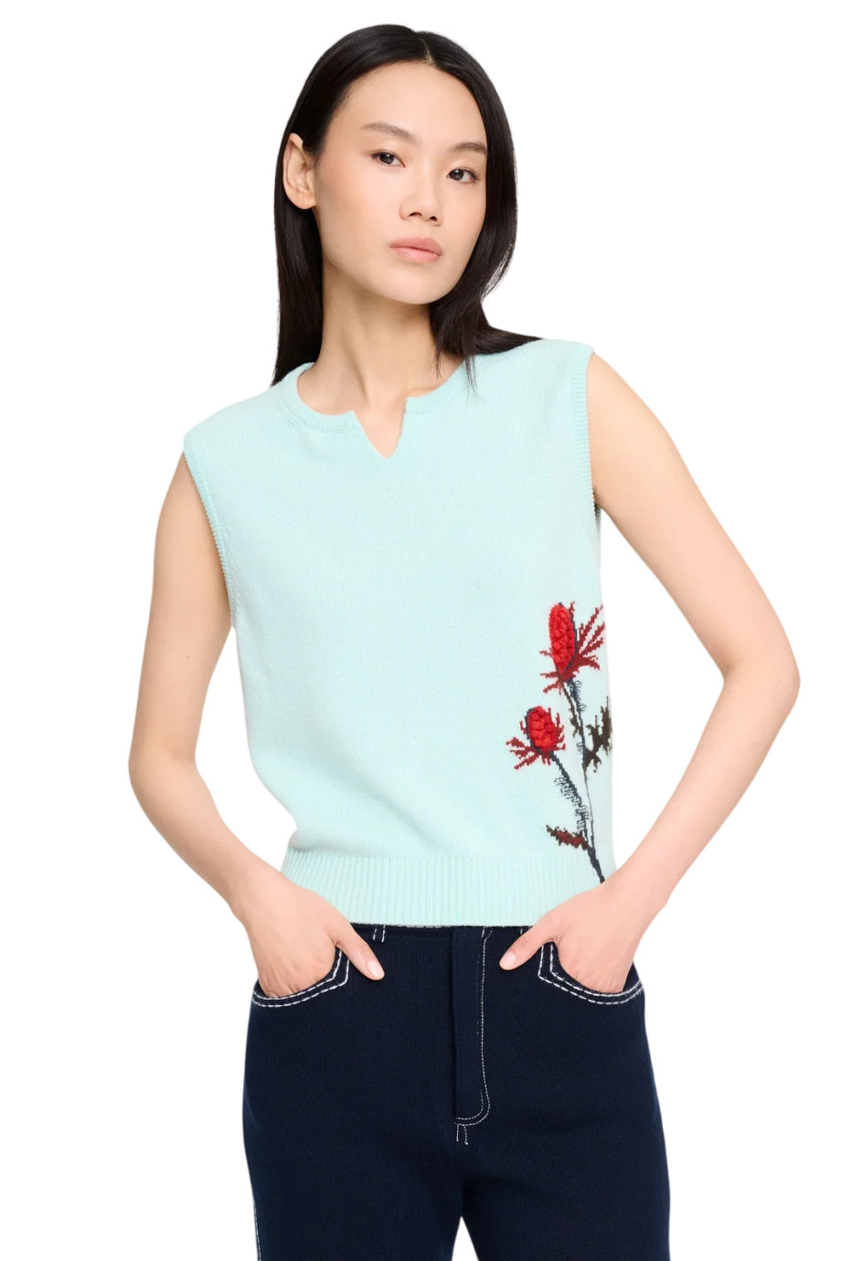 Bubble knit cashmere top in turquoise