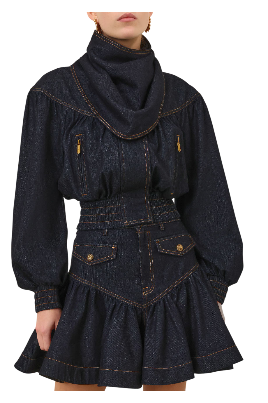 Handkerchief denim bomber jacket in onyx blue