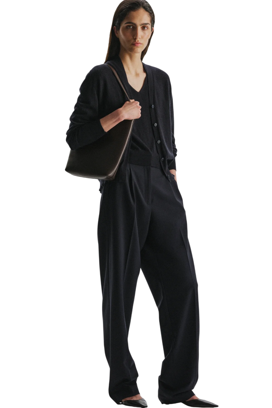 Alma smooth leather shoulder bag in dark brown
