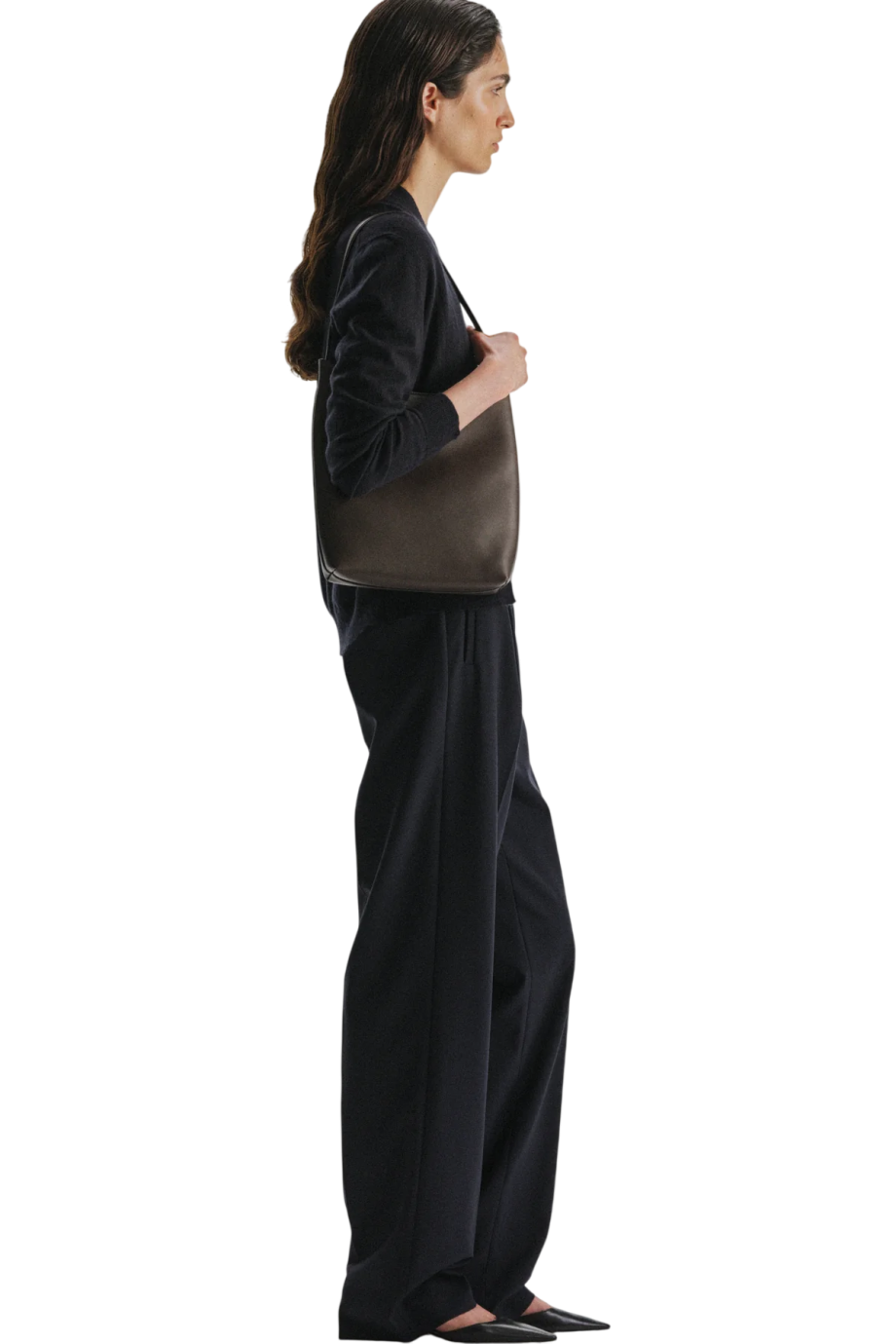 Alma smooth leather shoulder bag in dark brown