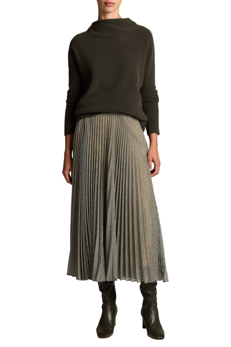 Houndstooth pleated chiffon skirt in black