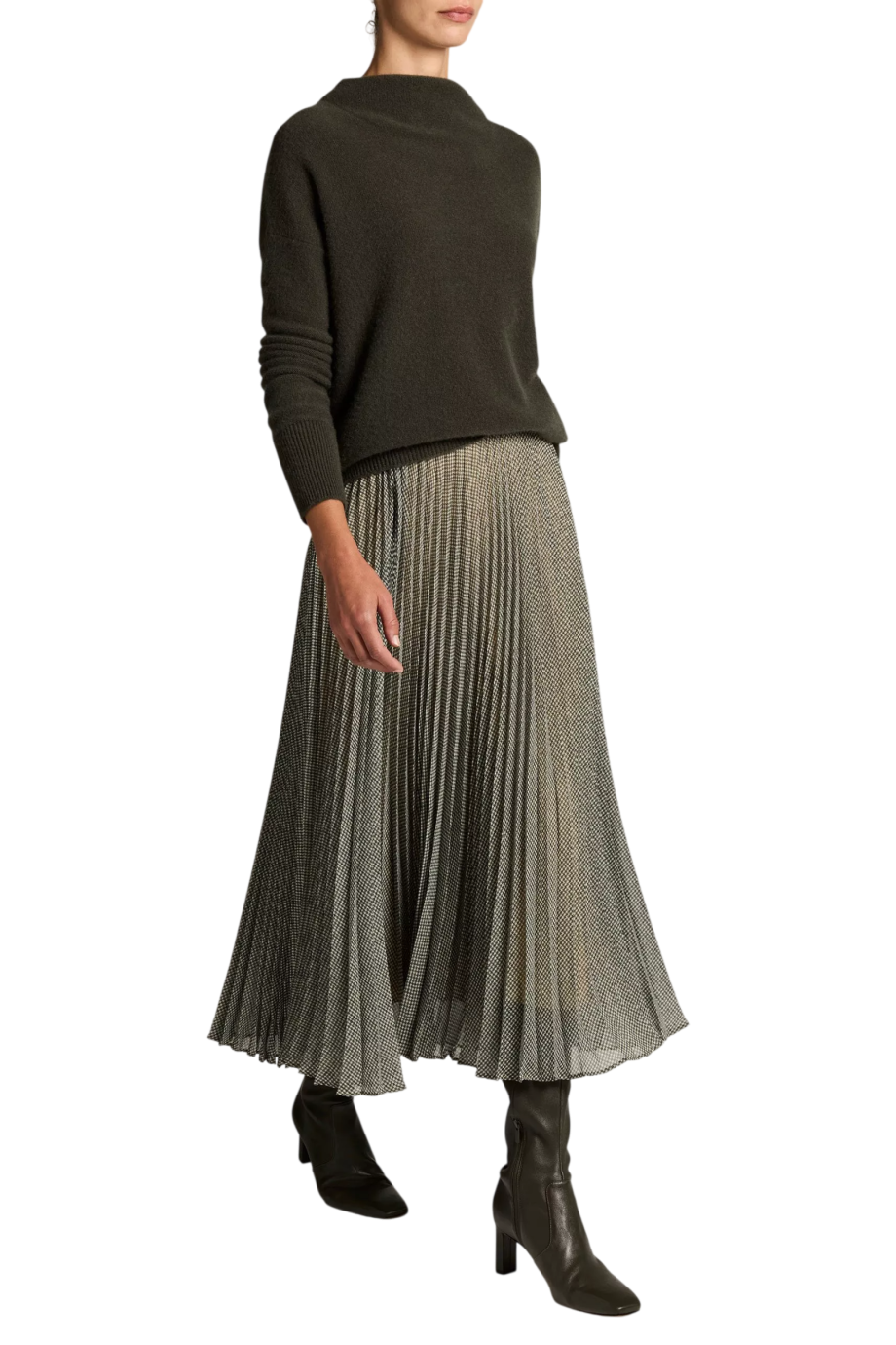Houndstooth pleated chiffon skirt in black