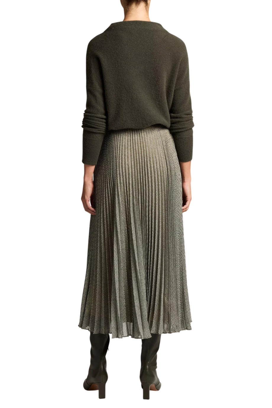 Houndstooth pleated chiffon skirt in black