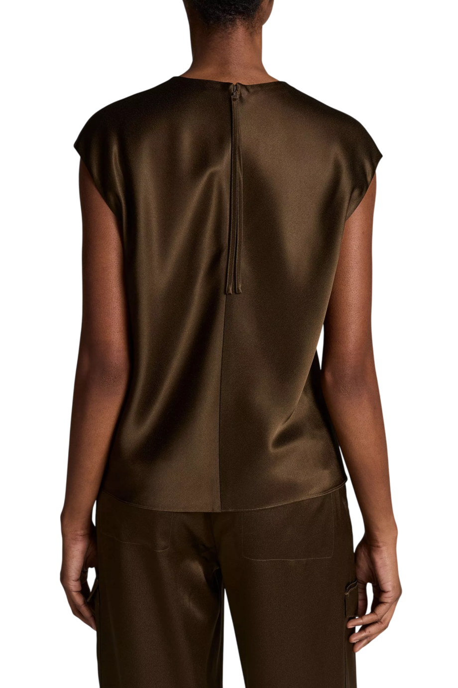 Satin cap-sleeve top in cinderwood