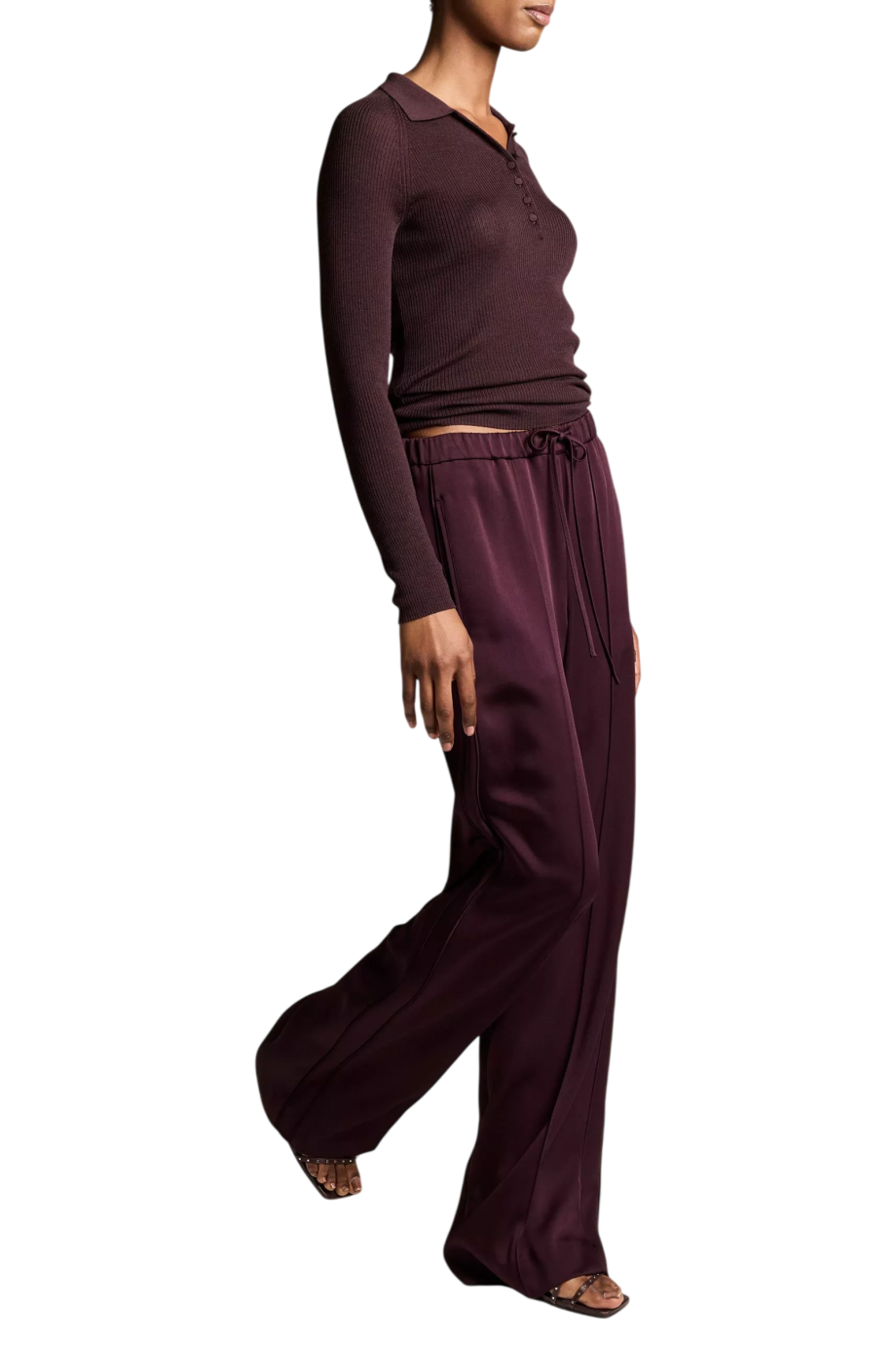 Satin drawstring pants in blackberry