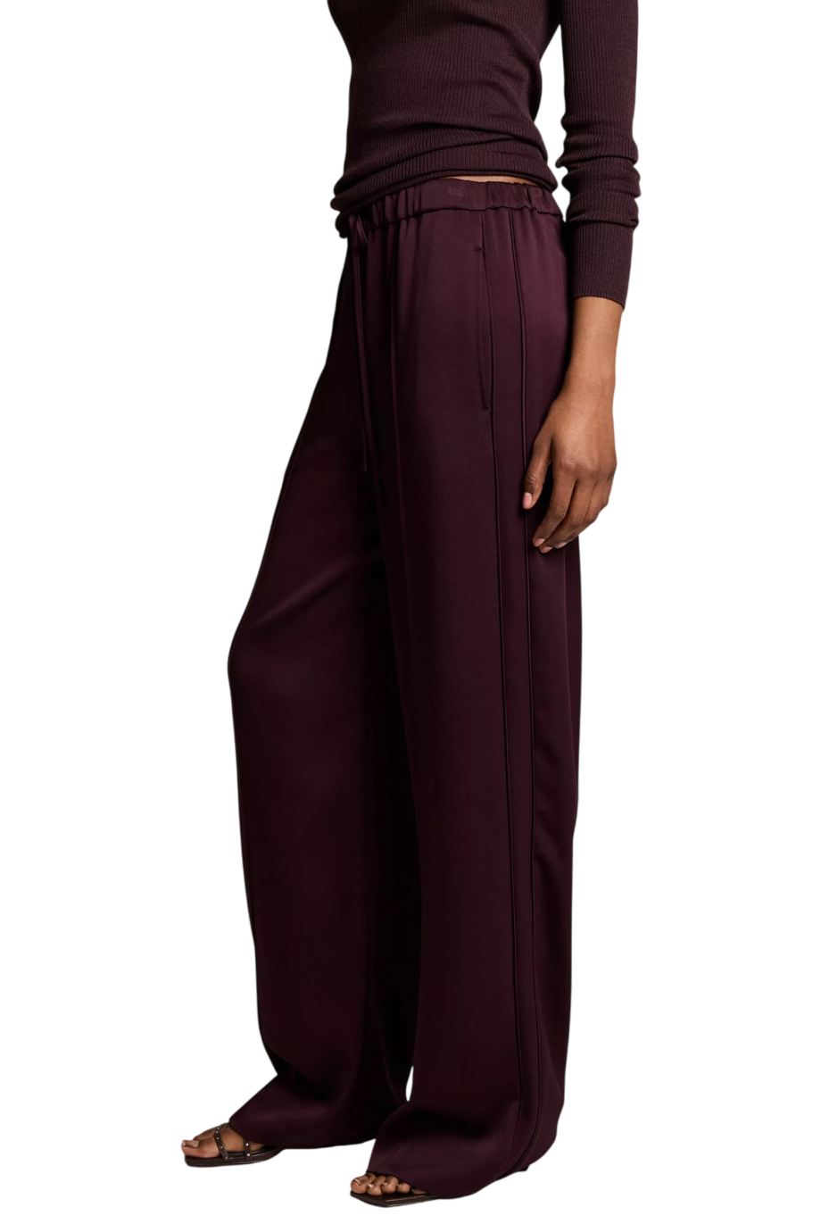 Satin drawstring pants in blackberry