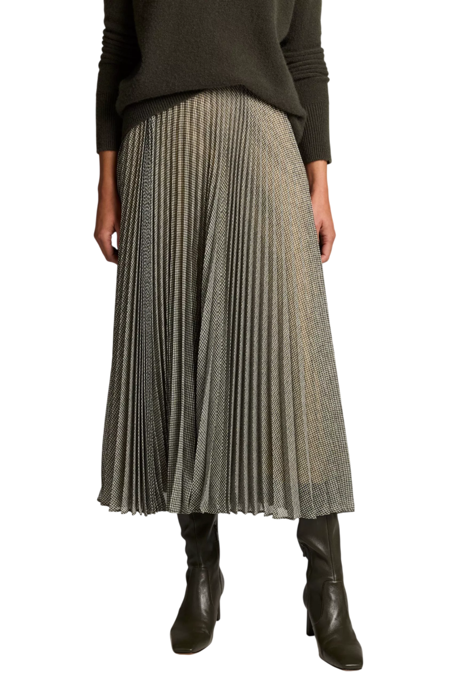 Houndstooth pleated chiffon skirt in black