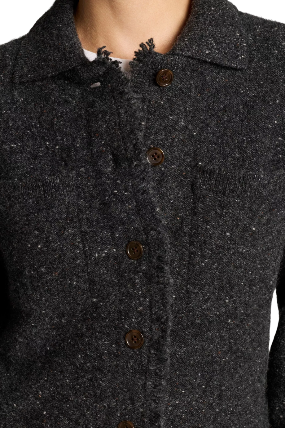 Shrunken cashmere cardigan in charcoal donegal