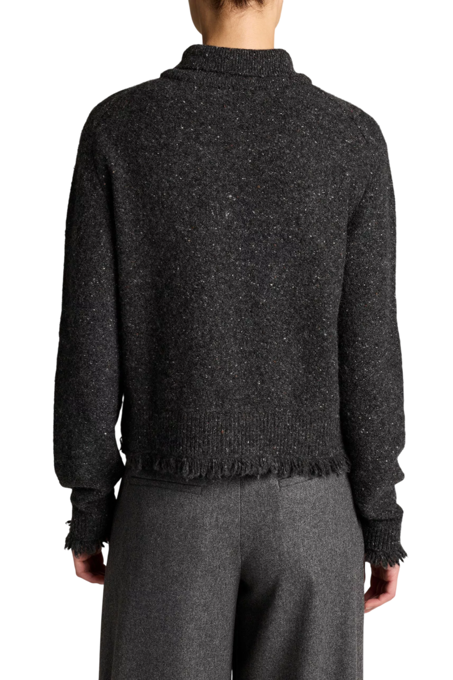 Shrunken cashmere cardigan in charcoal donegal