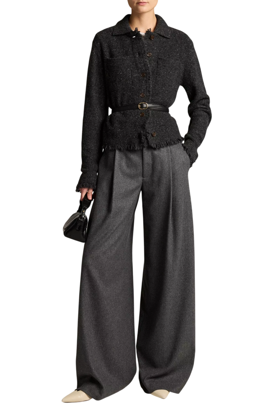 Shrunken cashmere cardigan in charcoal donegal