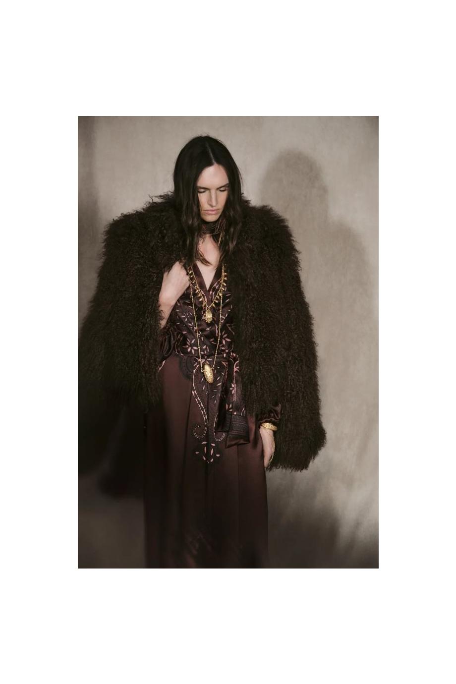 Timeless Concurse printed silk maxi dress in chocolate