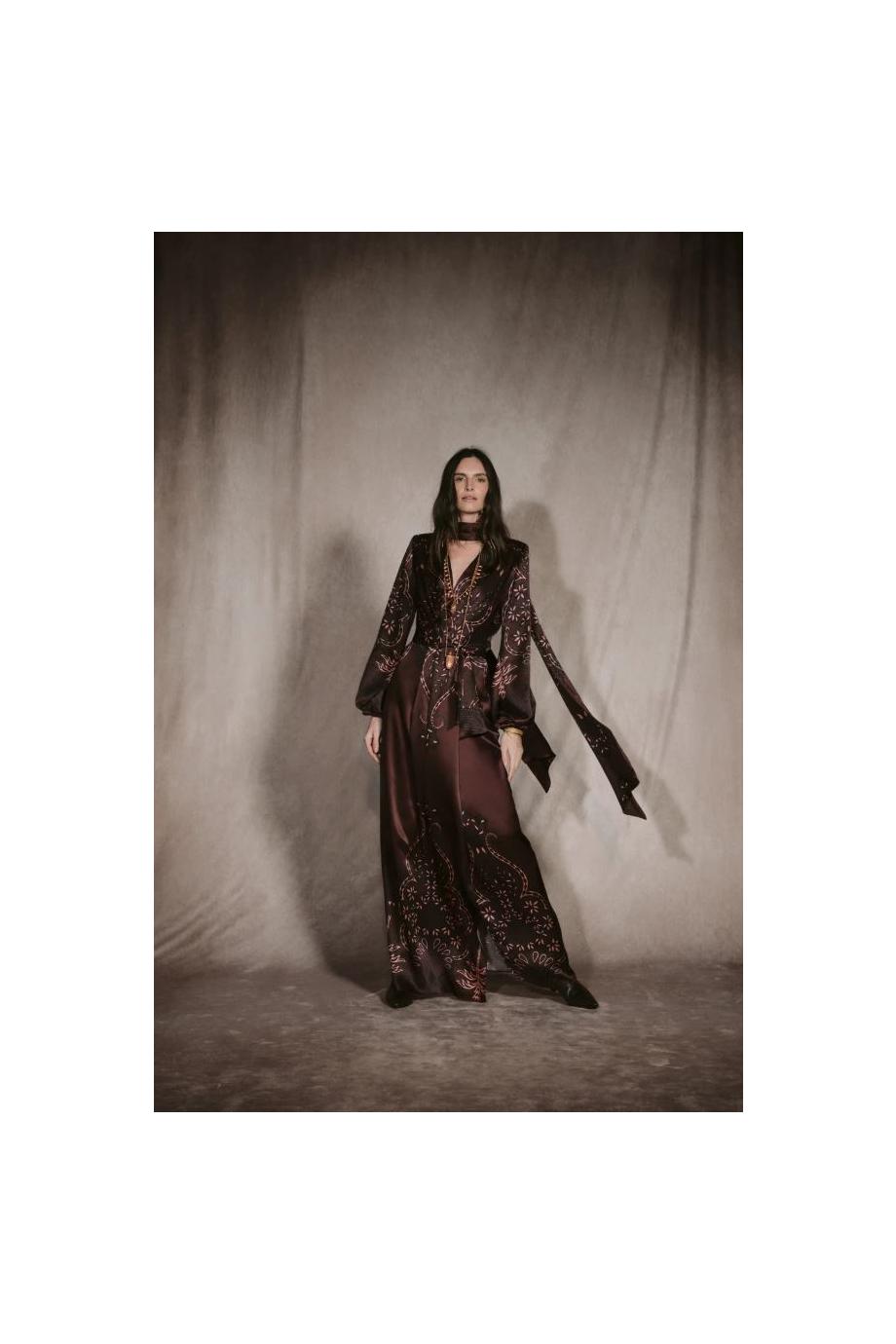 Timeless Concurse printed silk maxi dress in chocolate