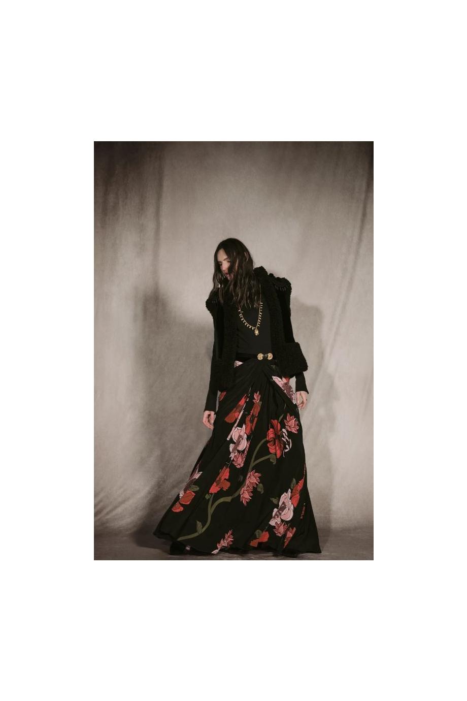 Sanctuary Bloom printed silk maxi skirt in black