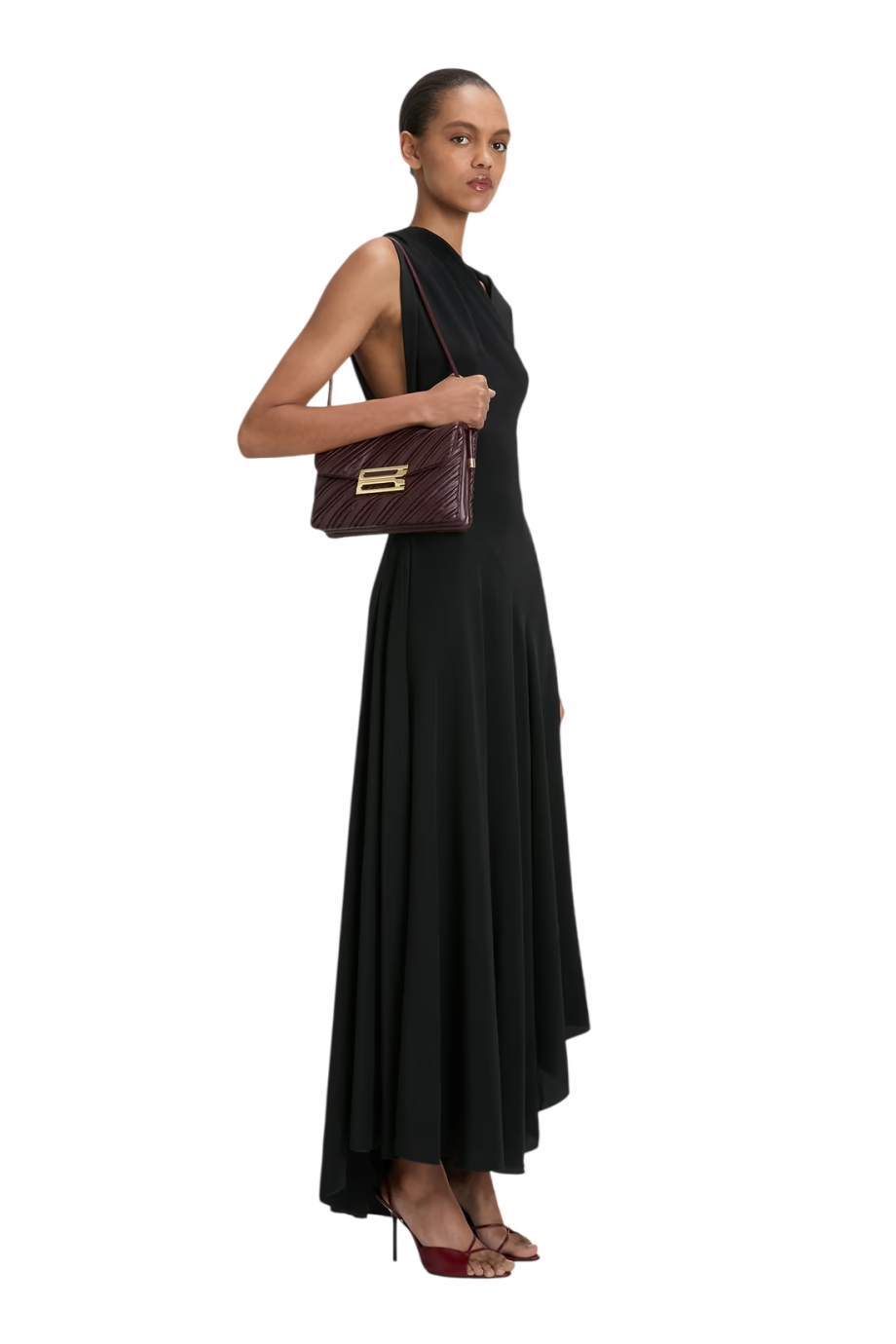 Soft Dorian pleated leather shoulder bag in burgundy