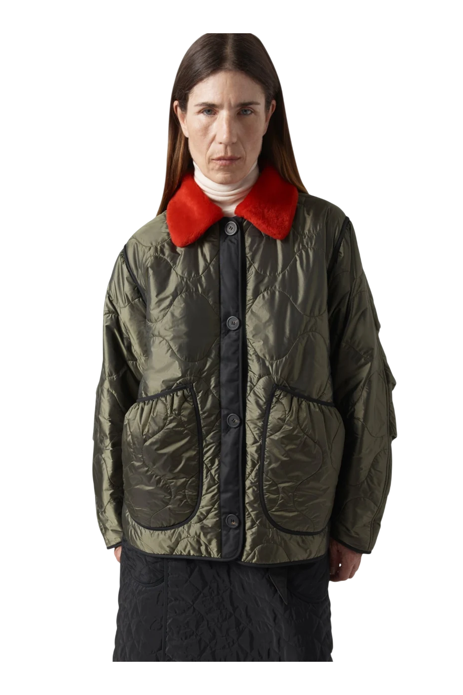 Signature reversible cropped quilted jacket in olive
