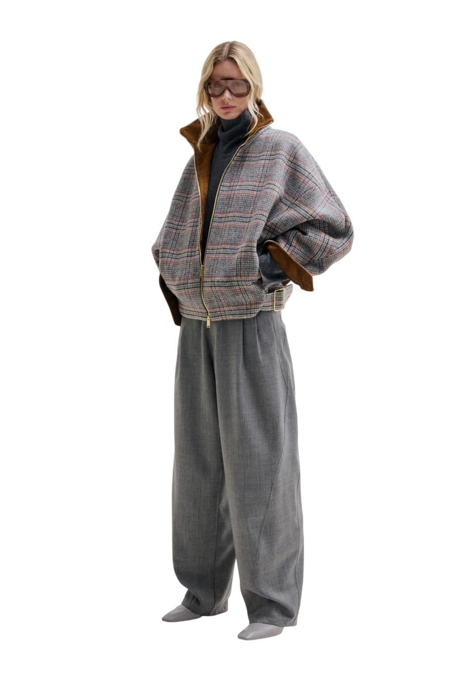 Celine wool-blend check aviator bomber jacket in grey