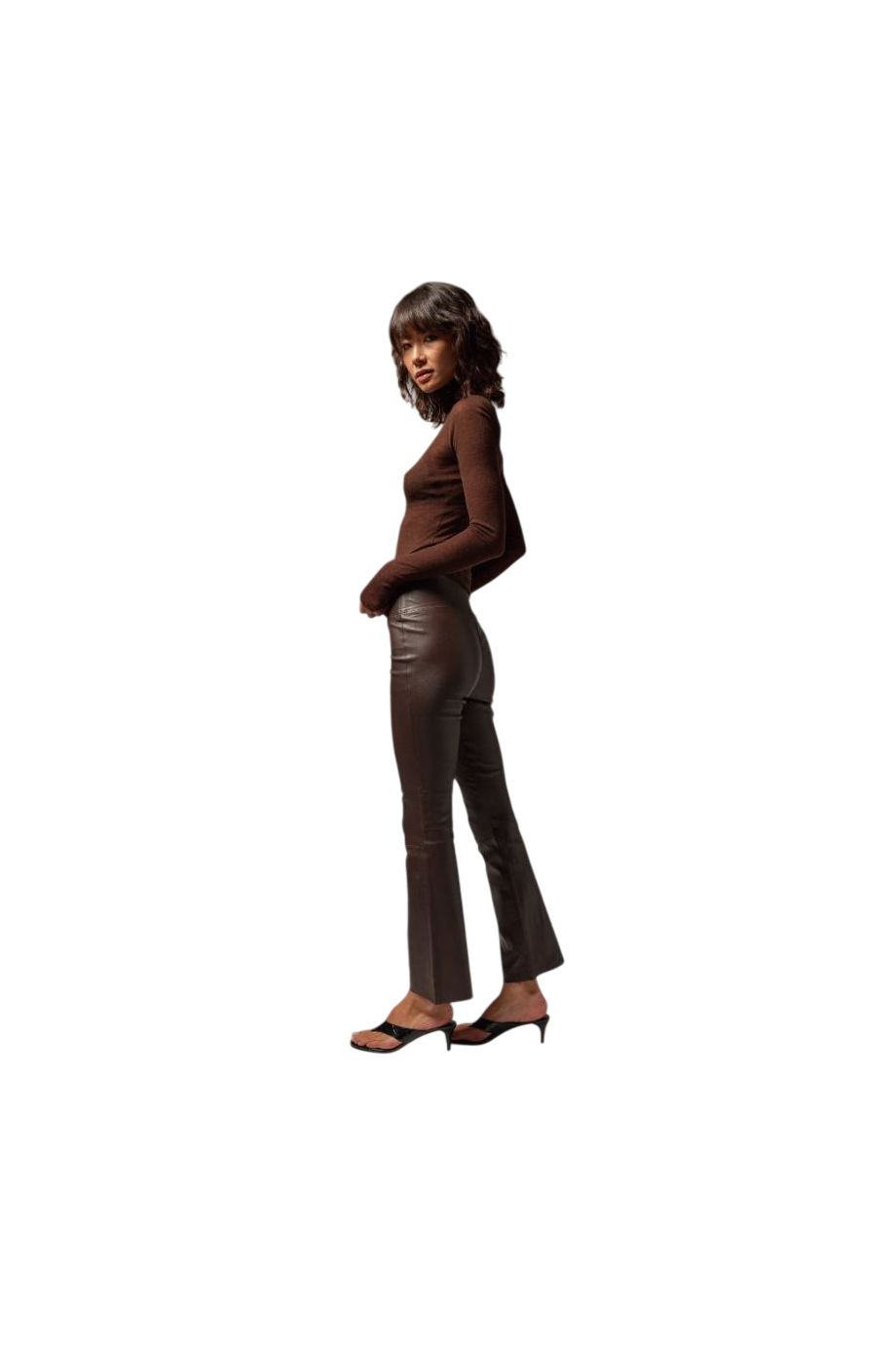 Jackie leather ankle-flare pants in cafe