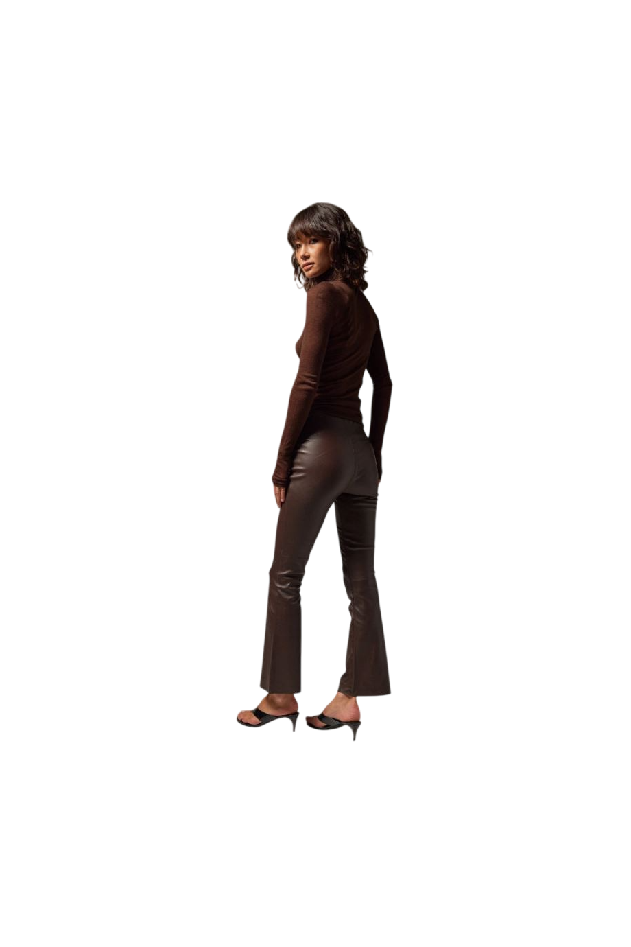 Jackie leather ankle-flare pants in cafe