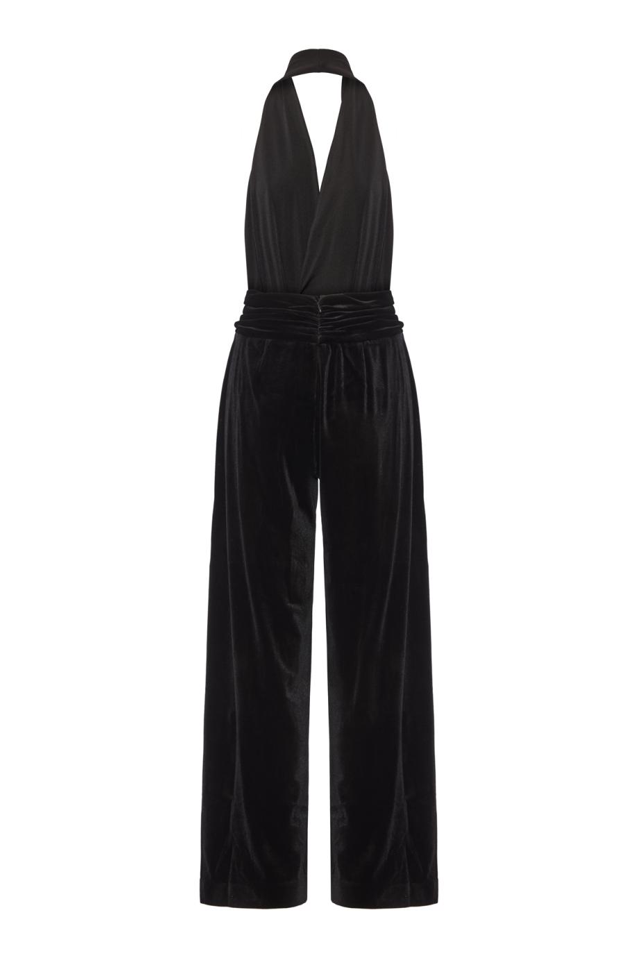 Astra open-back velvet jumpsuit in black