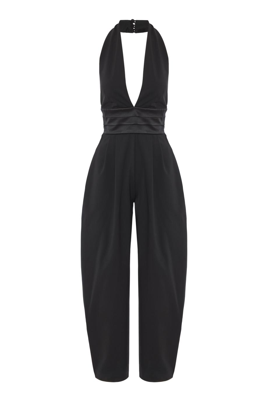 Astra open-back velvet jumpsuit in black