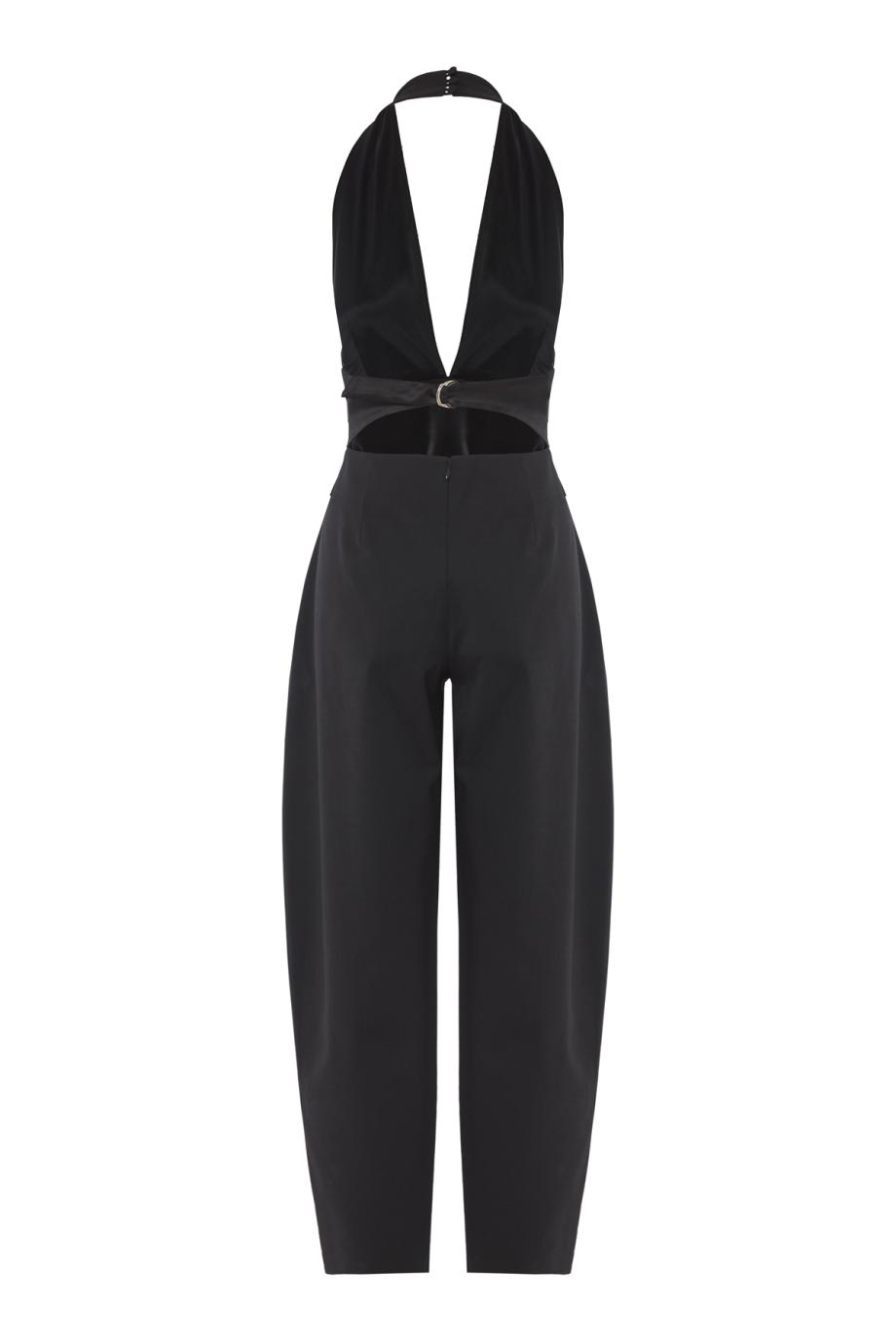 Astra open-back velvet jumpsuit in black