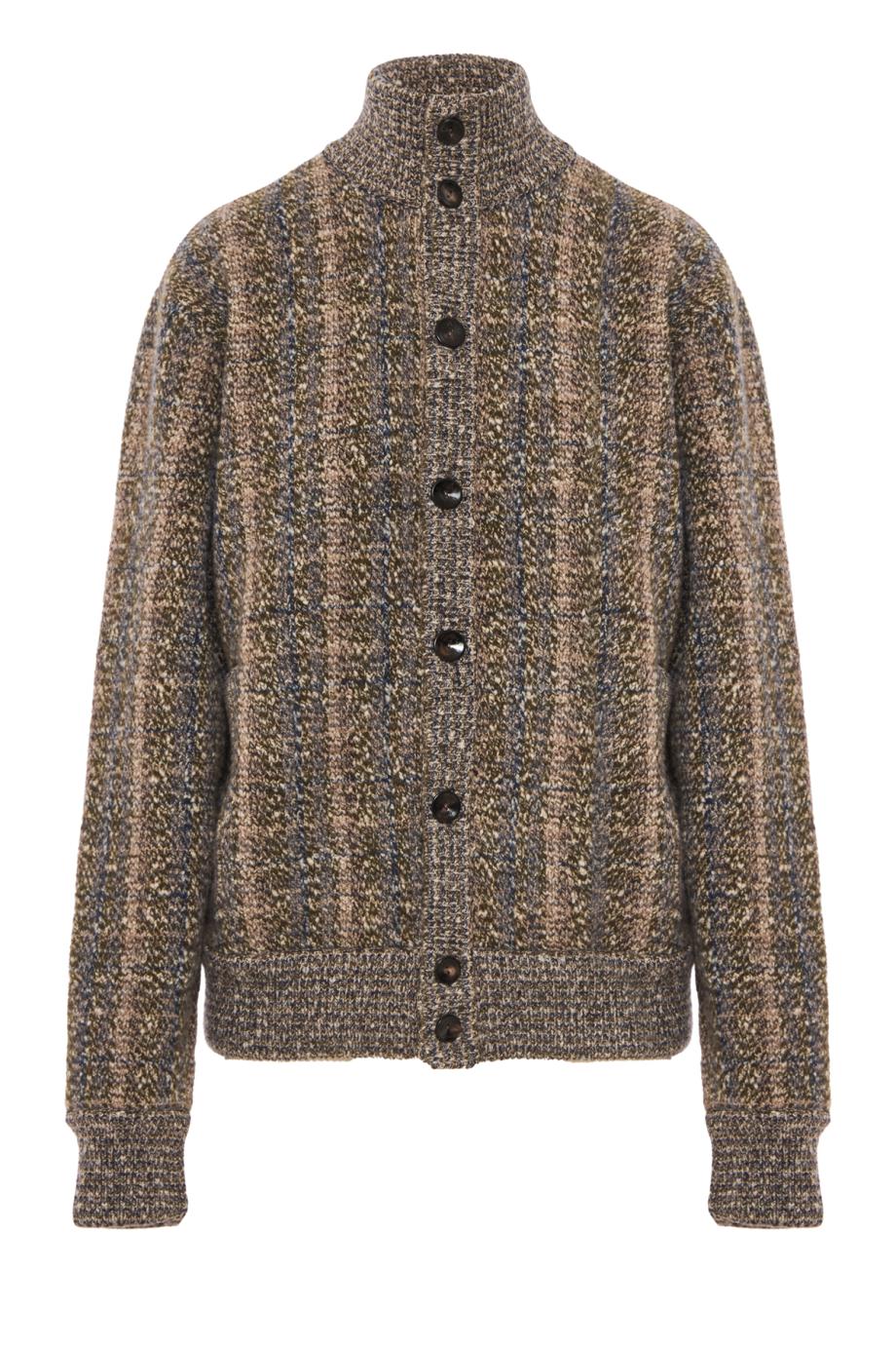 Check wool and cashmere cardigan in ebony