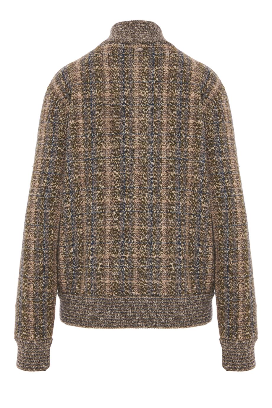 Check wool and cashmere cardigan in ebony