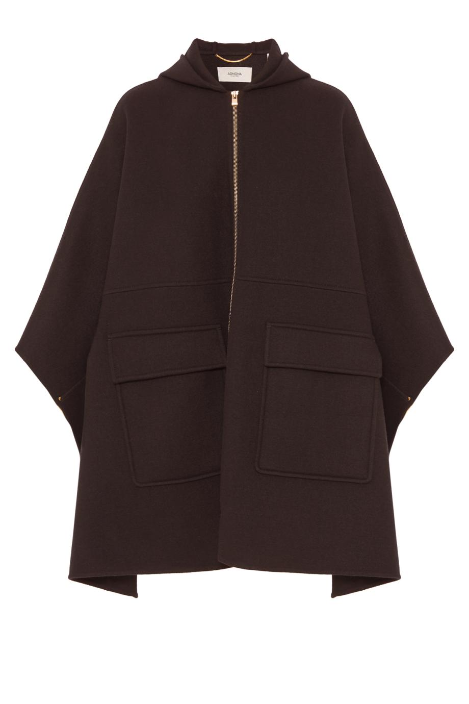 Zip-front B-Jersey wool and cashmere cape in chocolate