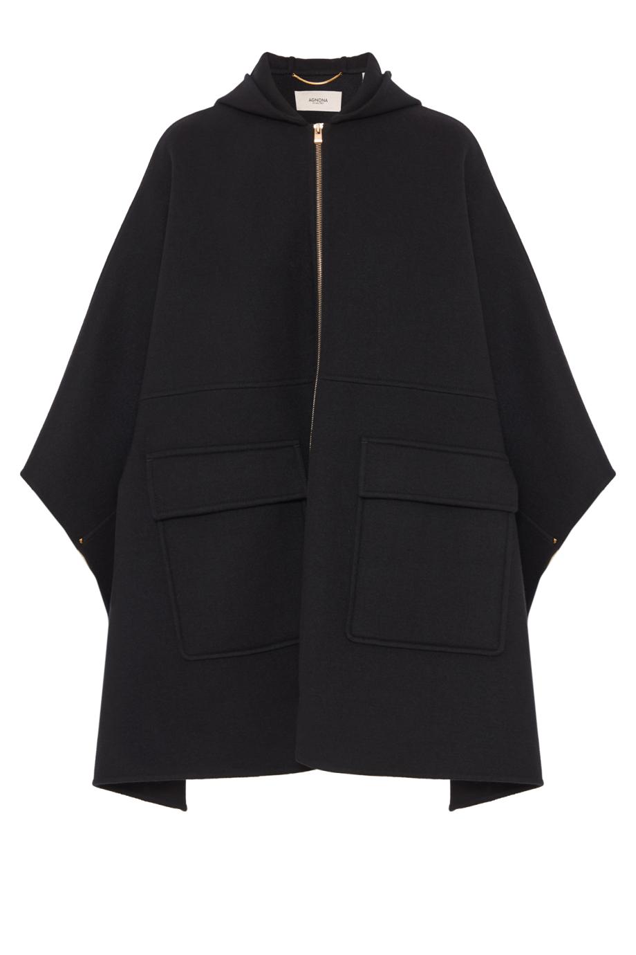 Zip-front B-Jersey wool and cashmere cape in black