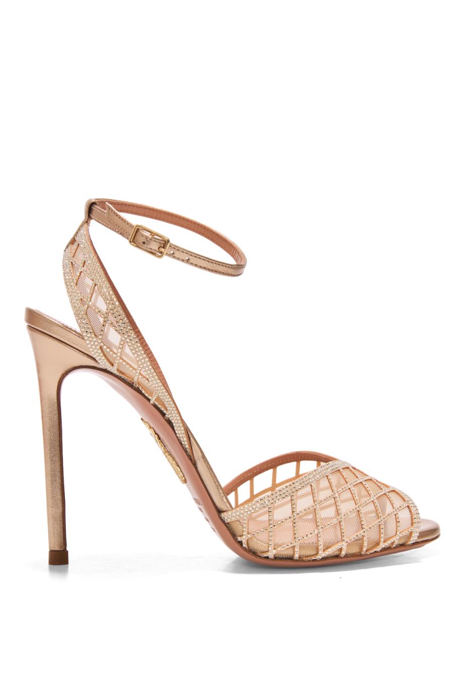 Lumiere 105 crystal-embellished mesh sandals in light copper