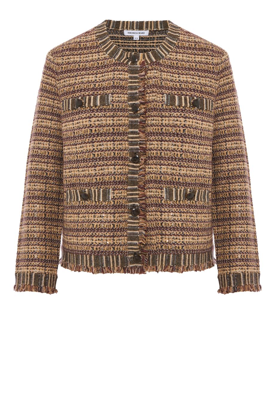 Sariyah fringed wool-blend knit jacket in burgundy multi