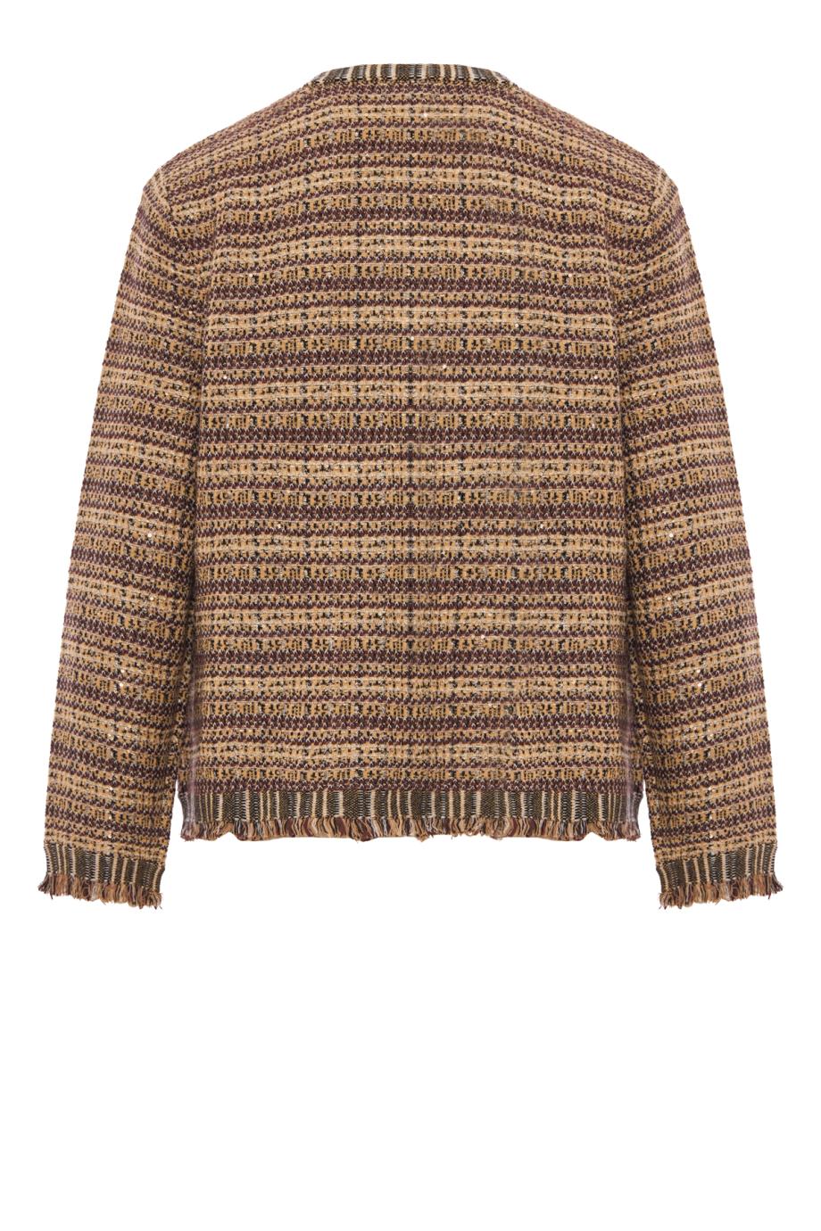 Sariyah fringed wool-blend knit jacket in burgundy multi