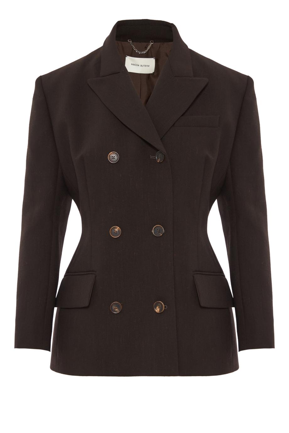 Double-breasted wool blazer in dark brown