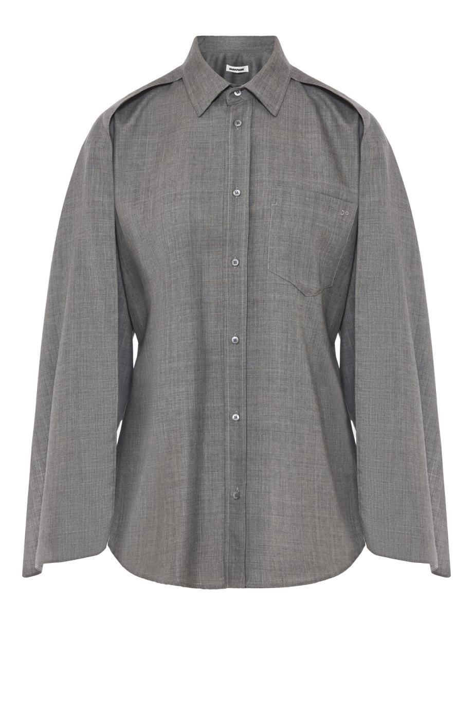 Anne virgin wool tailored scarf shirt in grey