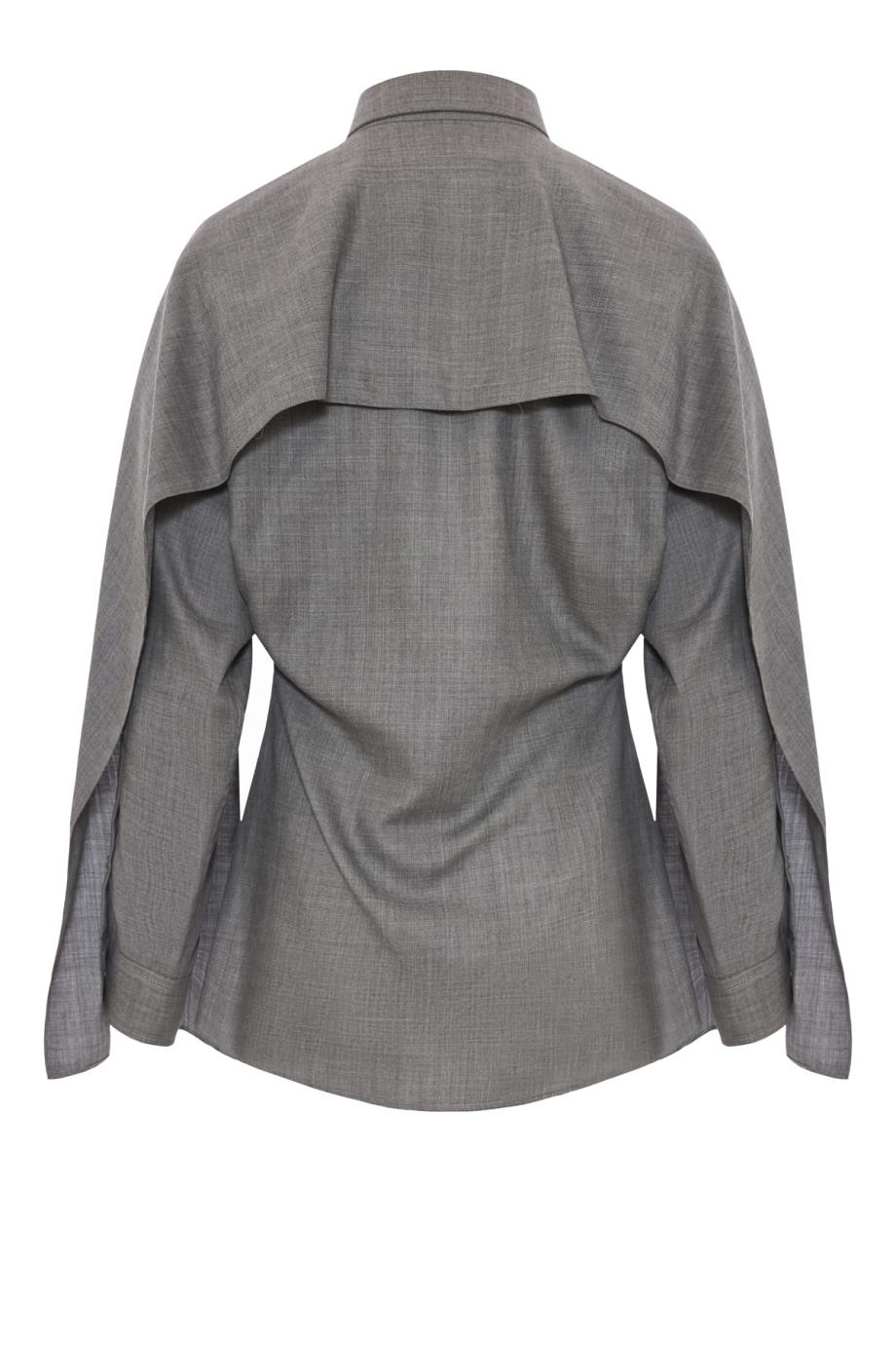Anne virgin wool tailored scarf shirt in grey