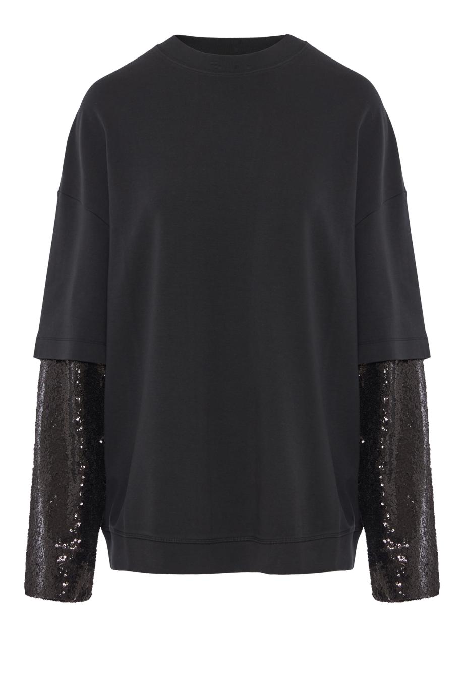 Troy paillette double-sleeve cotton t-shirt in black