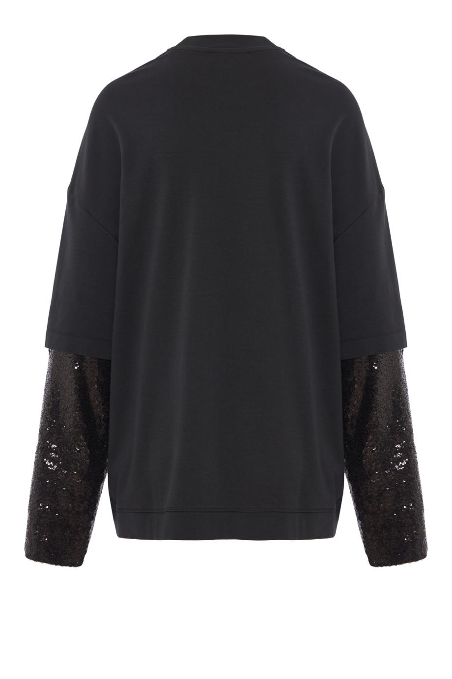 Troy paillette double-sleeve cotton t-shirt in blackEE
