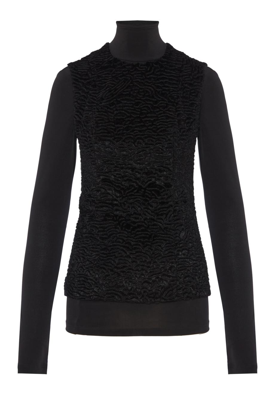 Joy faux astrakan and jersey top in black