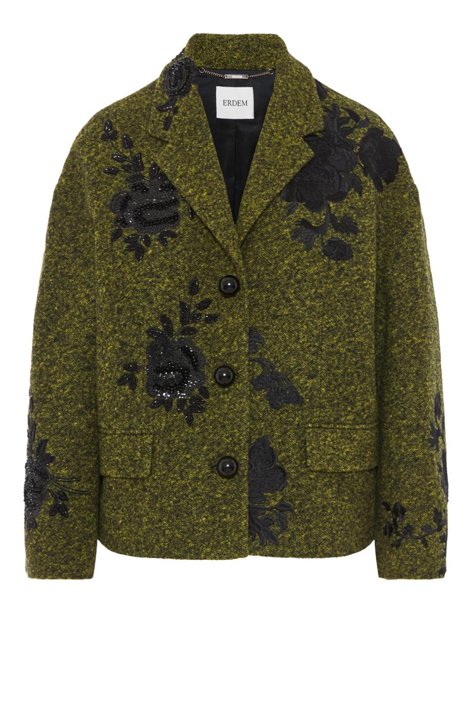 Embroidered Wool Cropped Jacket in green