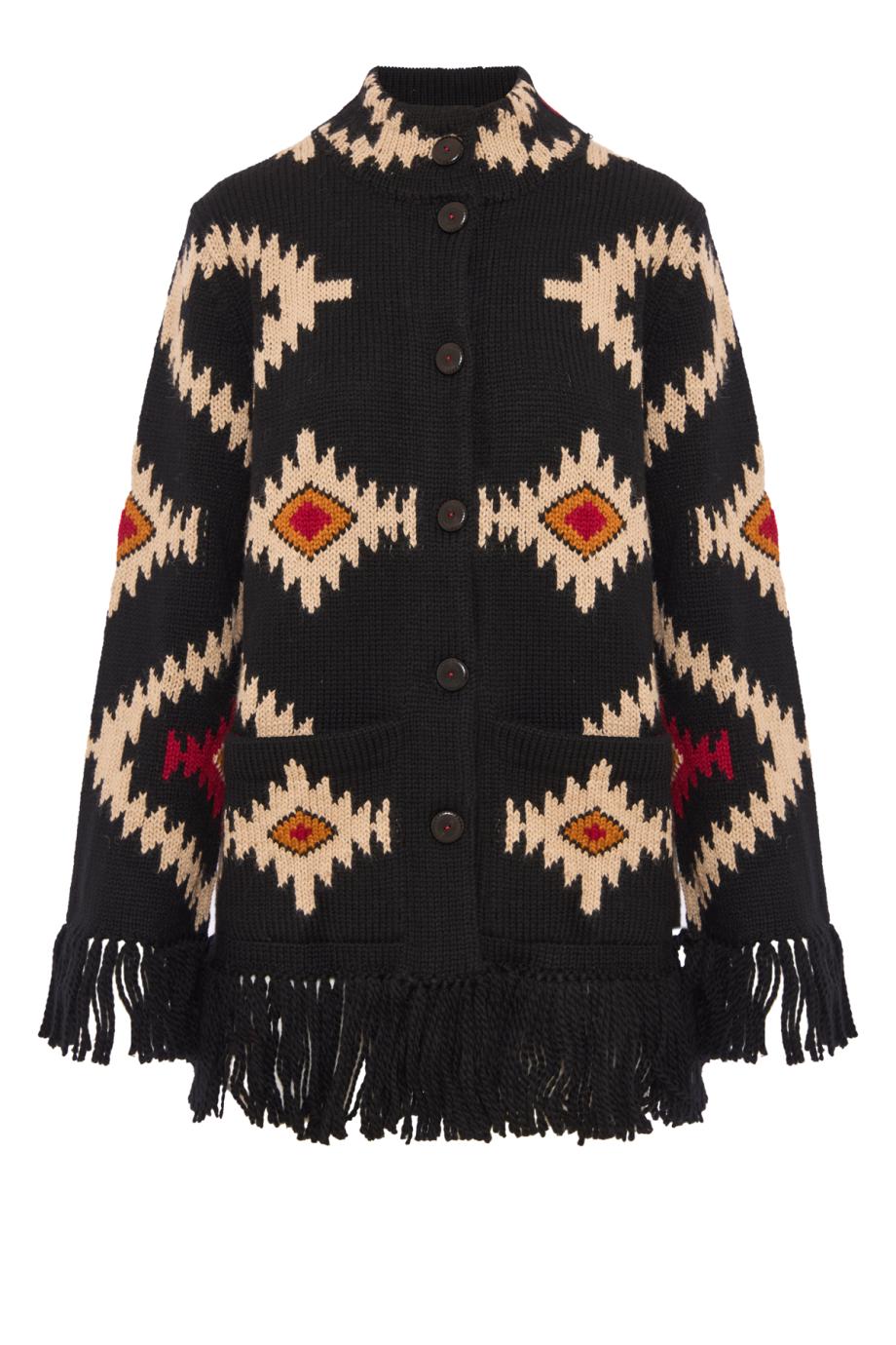 Liora intarsia alpaca and wool cardigan in black