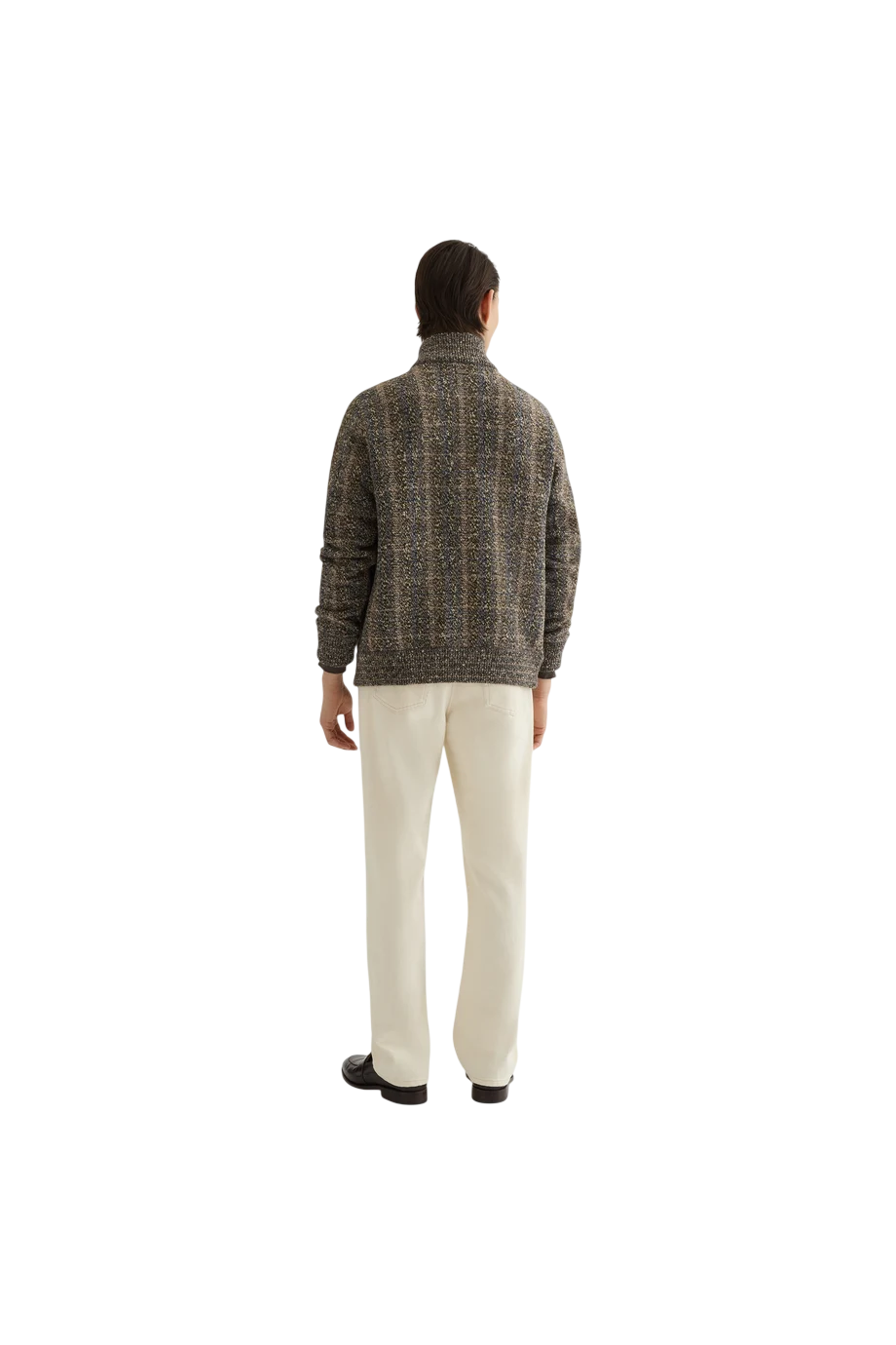 Check wool and cashmere cardigan in ebony