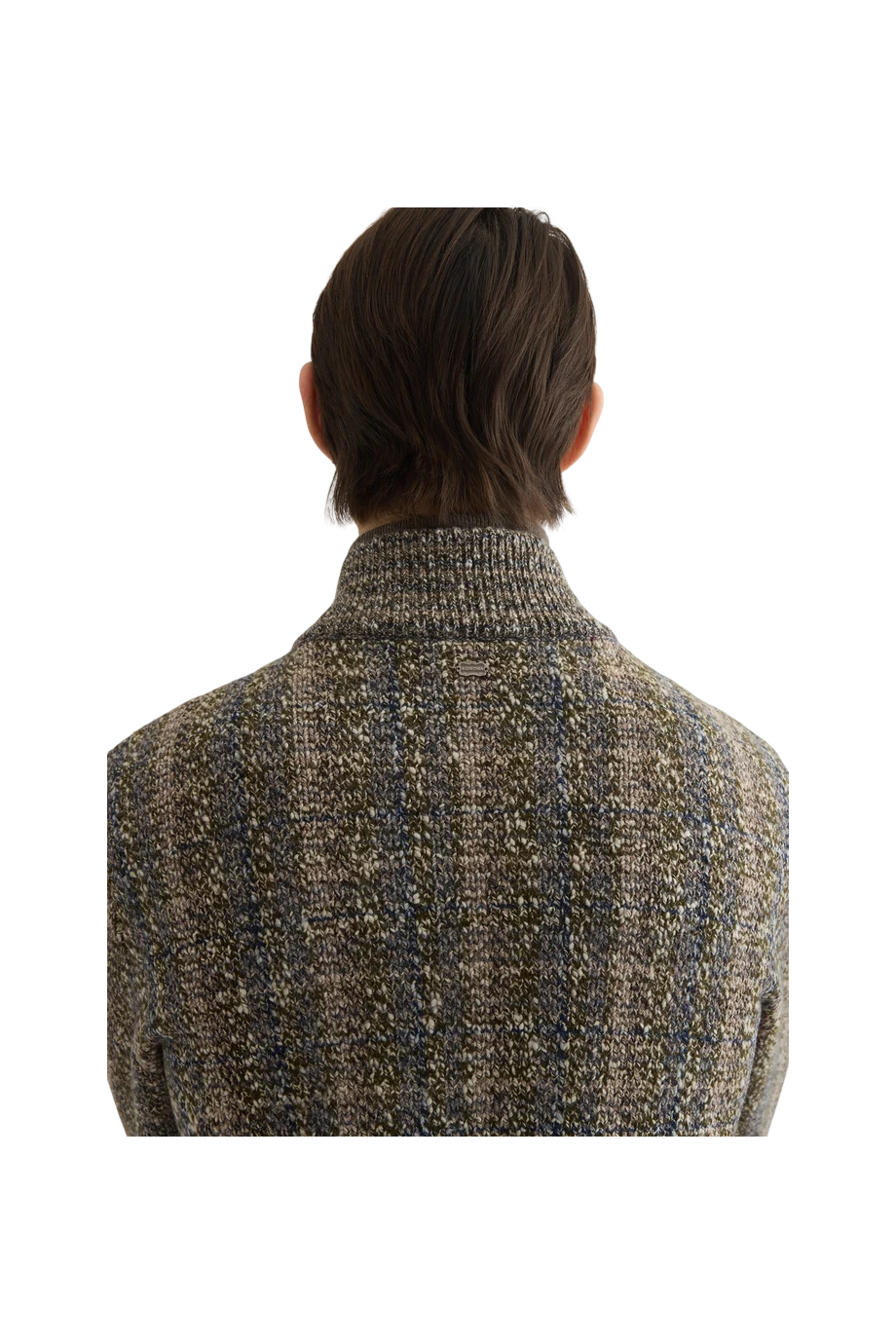 Check wool and cashmere cardigan in ebony