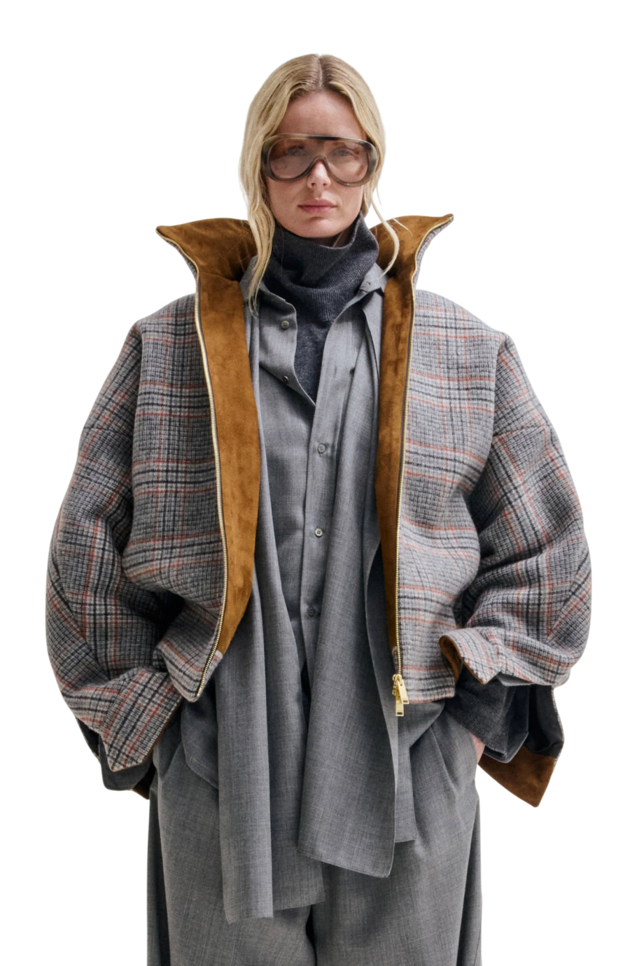 Celine wool-blend check aviator bomber jacket in grey