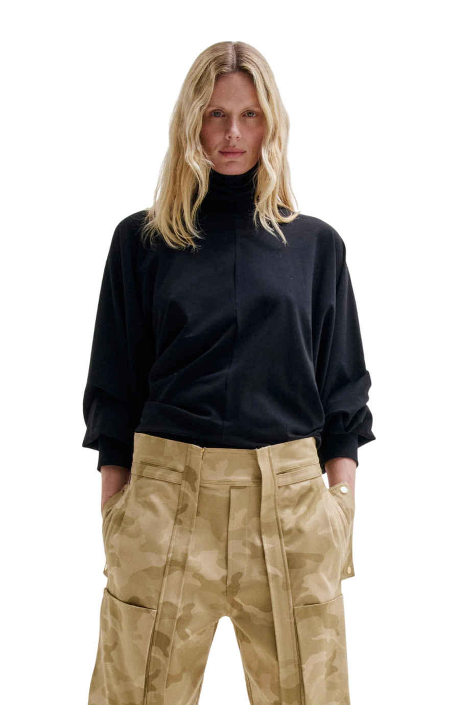 Olimpia batwing-sleeve cotton-blend jersey blouse in black