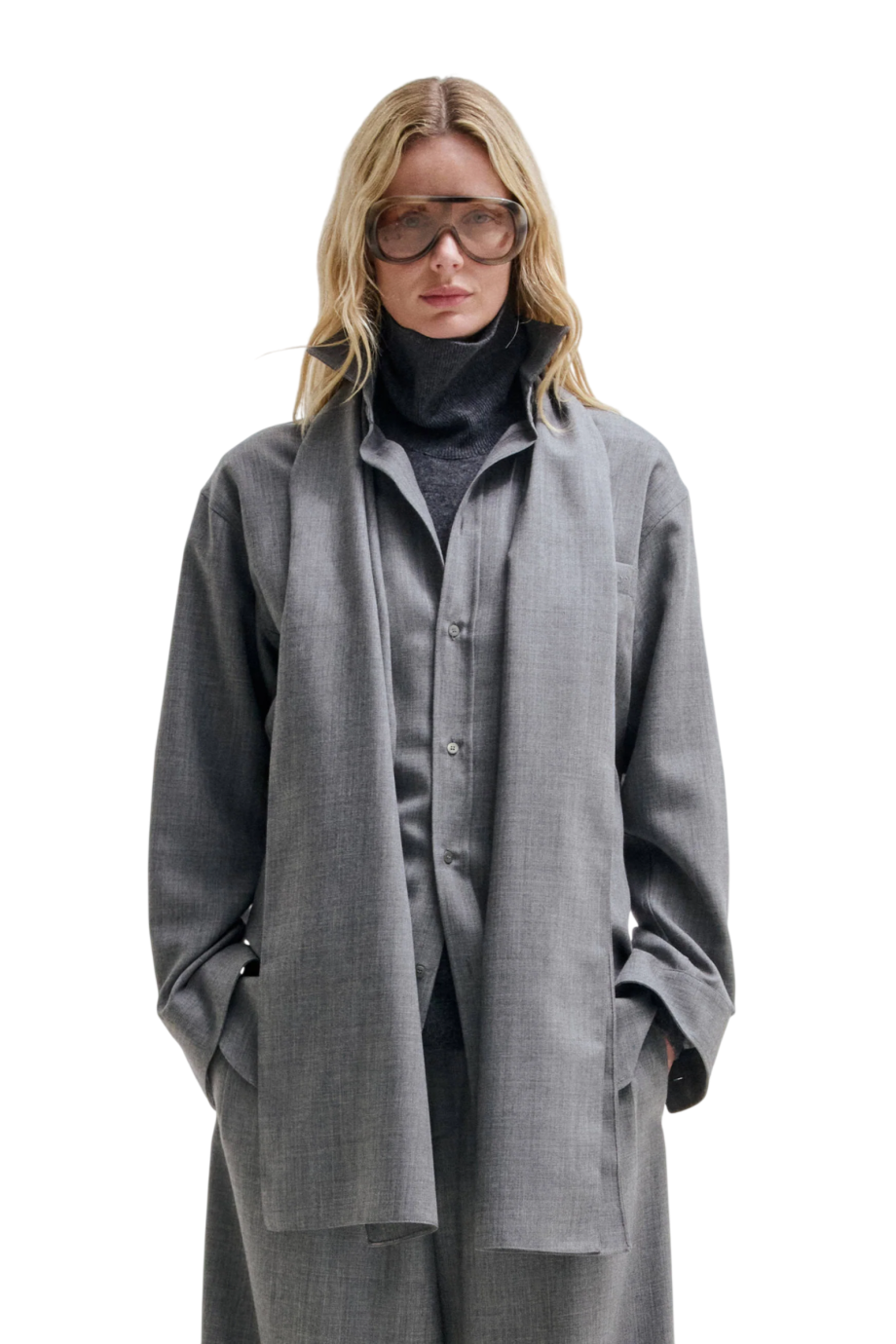 Anne virgin wool tailored scarf shirt in grey
