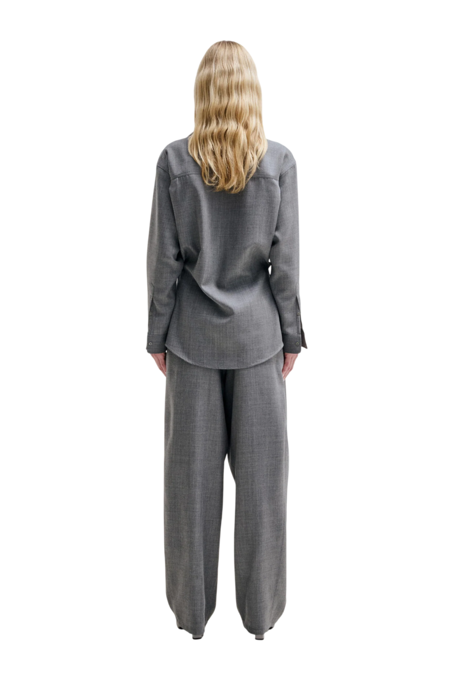 Anne virgin wool tailored scarf shirt in grey