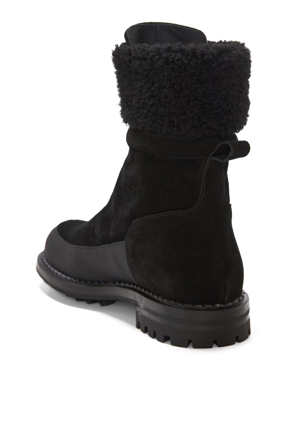Shearling-trimmed suede ankle boots in black