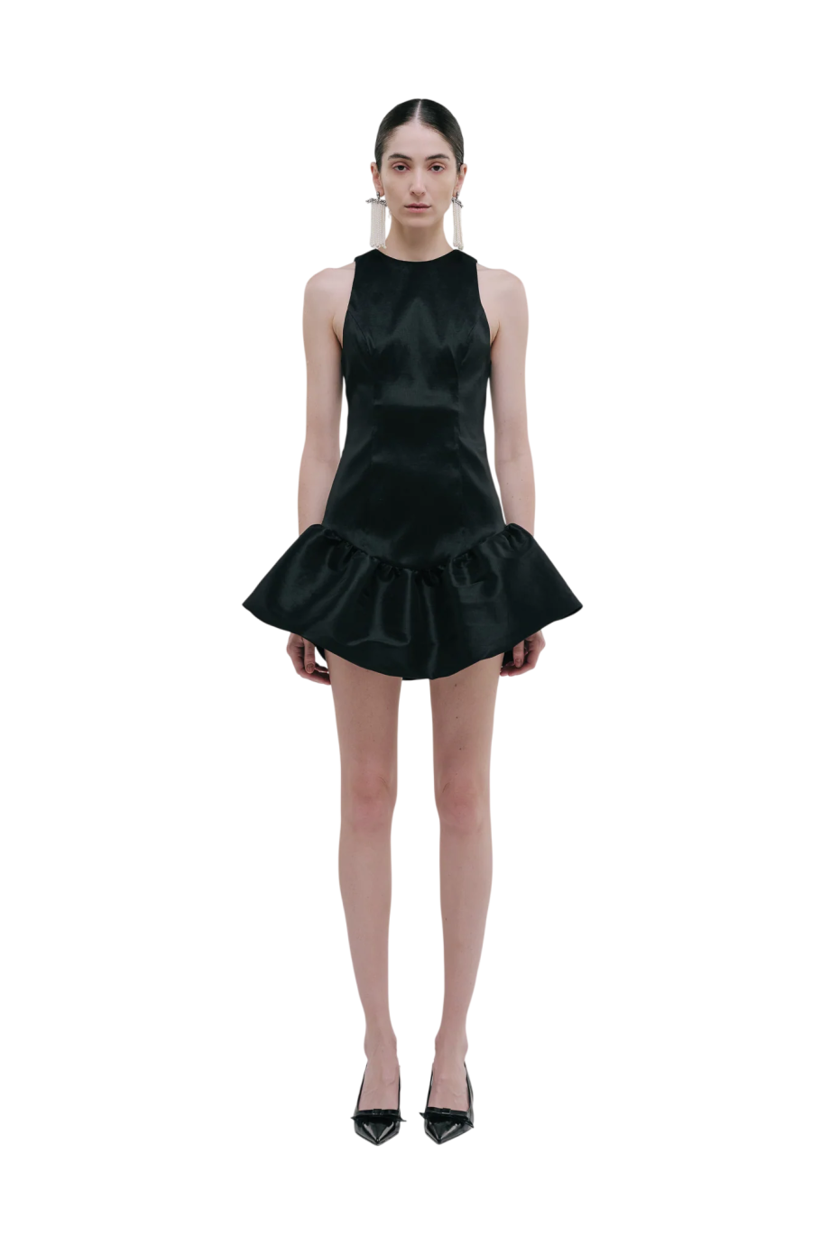 Birgit ruffled taffeta mini dress in black